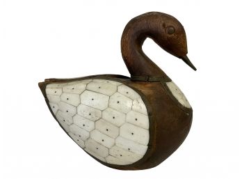Vintage Mid Century Wood And Shell Duck Sculpture