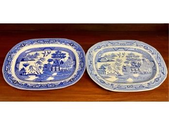 Two Antique Blue Willow Platters