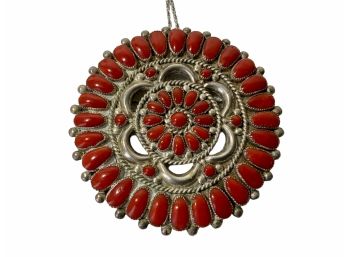 Lorraine Waatsa Navajo Red Coral Cluster Sterling Pendant Necklace