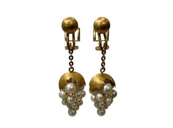 18K Gold And Pearl Vintage Italian Drop Earrings