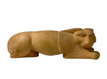 Renold Monfils Carved Art Deco Wood Lion Sculpture