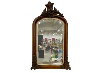 Large Antique Black Walnut Victorian Mirror With Carving