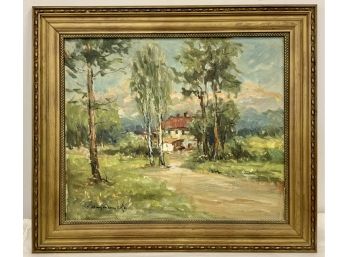 Signed Oil Painting On Canvas, Landscape With House