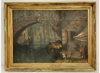 Large Antique Oil Painting On Canvas Of Canal Venice?
