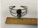 Turquoise And Coral Sterling? Native American Bracelet