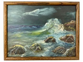 Vintage Oil Painting Of The Ocean At Night