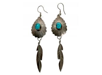 Sterling And Turquoise Vintage Native American Earrings