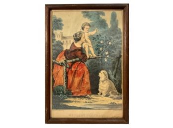 1830s Antique Currier Print My First Playmate