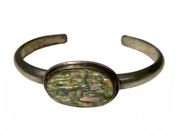 Vintage Sterling  Silver And Abalone Cuff Bracelet