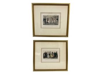 Pair Of Framed Antique Lithographs Ball Sketches