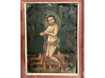 Early Oil Painting On Metal Jesus And Serpents