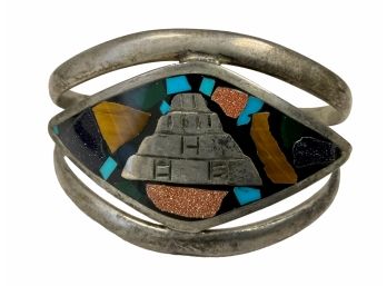 Mosaic Style Taxco Sterling Silver Cuff Bracelet