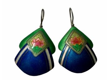Vintage Silver And Cloisonn Earrings