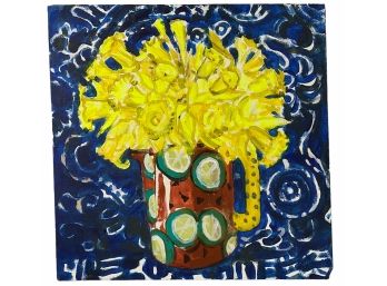 Colorful Oil Painting Of Daffodils On Canvas