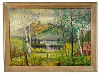F.A. Rawson 1953 Landscape Painting Trees And Mountains
