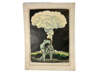 Large Woldemar Neufeld Mid Century Print  Titled Revelation Adam Eve And The Atom Bomb