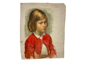 Vintage Oil Painting Portrait Young Lady On Canvas