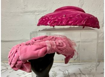 Two Vintage 1940s Pink Velvet Hats