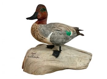 Hand Carved And Painted Standing Drake Decoy By David Faulkingham