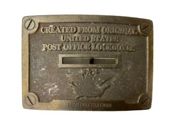 Vintage Bronze Or Brass  Hand Crafted US Post Office Lockbox Belt Buckle