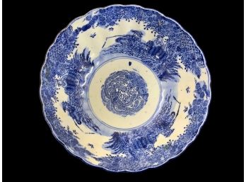 8.5 Inch Fishing Scene Blue And White Chinese Porcelain Bowl