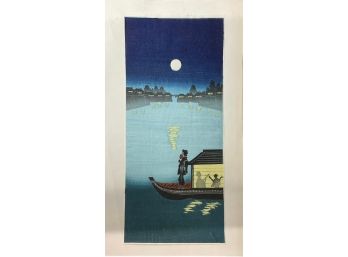 Antique/Vintage Japanese Print Pleasure Boat Under A Full Moon