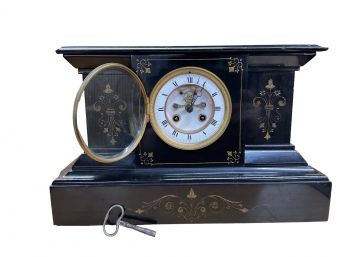 Antique Polished Stone Case Mantle Clock With Marti Works Exposed Face
