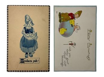 Two Antique Postcards Little Dutch Girl