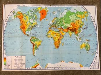 1947 Vintage Nystrom Wall Map: Finch Physical Political World Map 5 Ft X 4 Ft!