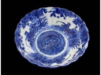 9.5 Inch Fishing Scene Blue And White Chinese Porcelain Bowl