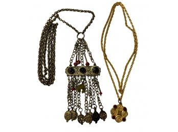 Pair Of Vintage Boho Metal Pendant Necklaces