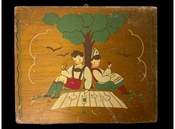Antique Dolls, Vintage Painted Wooden Box And Contents