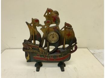 Antique Cast Iron  Mayflower Ship Doorstop / Clock