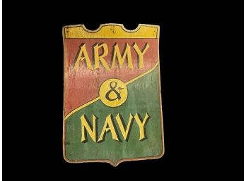 Huge Antique Army & Navy Shield Wooden Hand Painted Sign