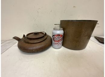 2 Antique Copper Pieces Squat Kettle And Tall Pot