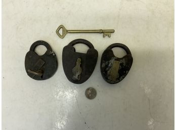 3 Antique Railroad Type Locks And Key