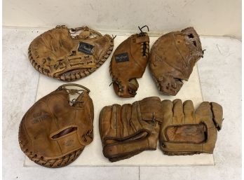 6 Antique Baseball Mitts - As Found