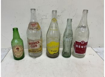 Lot Of 5 Vintage Pop Bottles Dennis, Highland Club Etc.