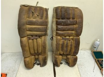 Vintage Antique Leather Hockey Goalie Pads #B