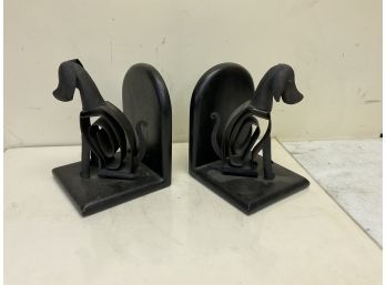 Iron And Wood Dog Bookends