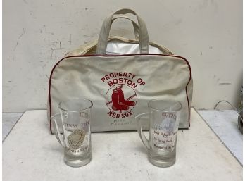 Vintage 1960s Red Sox, Fenway Park Lot 2 Glasses Vinyl Gear Bag