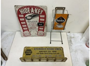 3 Vintage Store  Counter Metal Displays Napa Hide-a-Key Sanka Coffee