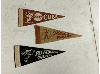 3 Vintage Mini Baseball Pennants Pittsburg Pirates, Chicago Cubs P Phillies