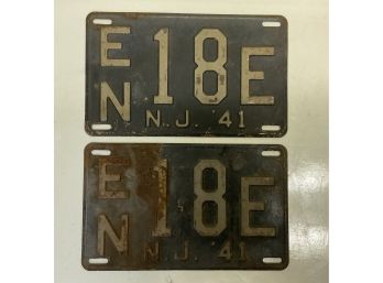 Pair Of 1941 Low Number New Jersey License Plates