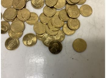 Large Pile Of Vintage Brass Presidential Coins