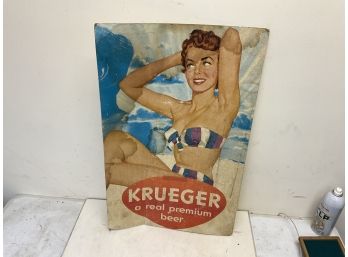 Vintage Krueger Beer Cardboard Ad Lady In Bikini
