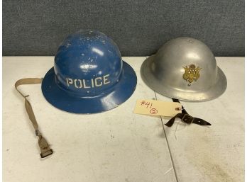4 Antique Post WWI Doughboy Helmets, Police And American Legion