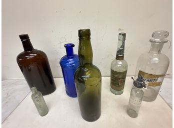 7 Antique Bottles Staffordshire Ink Apothecary Etc