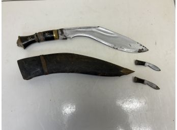 Antique Kukri Knife Sheath And Matching Knives