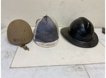 3 Antique Helmets Firemens Jockey Etc.
